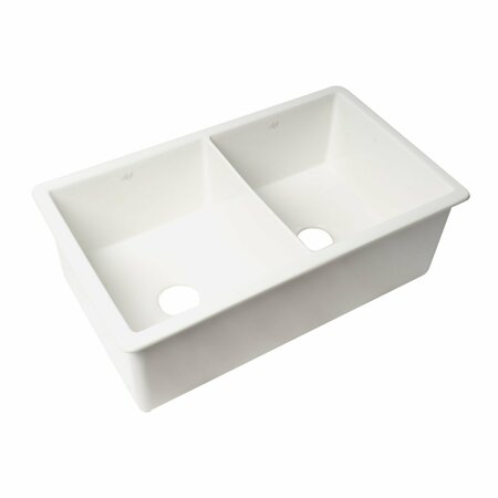 ALFI BRAND White 32 inch x 19 inch Double Bowl Fireclay Undermount / Drop In Fireclay Kitchen Sink ABF3219DUD-W